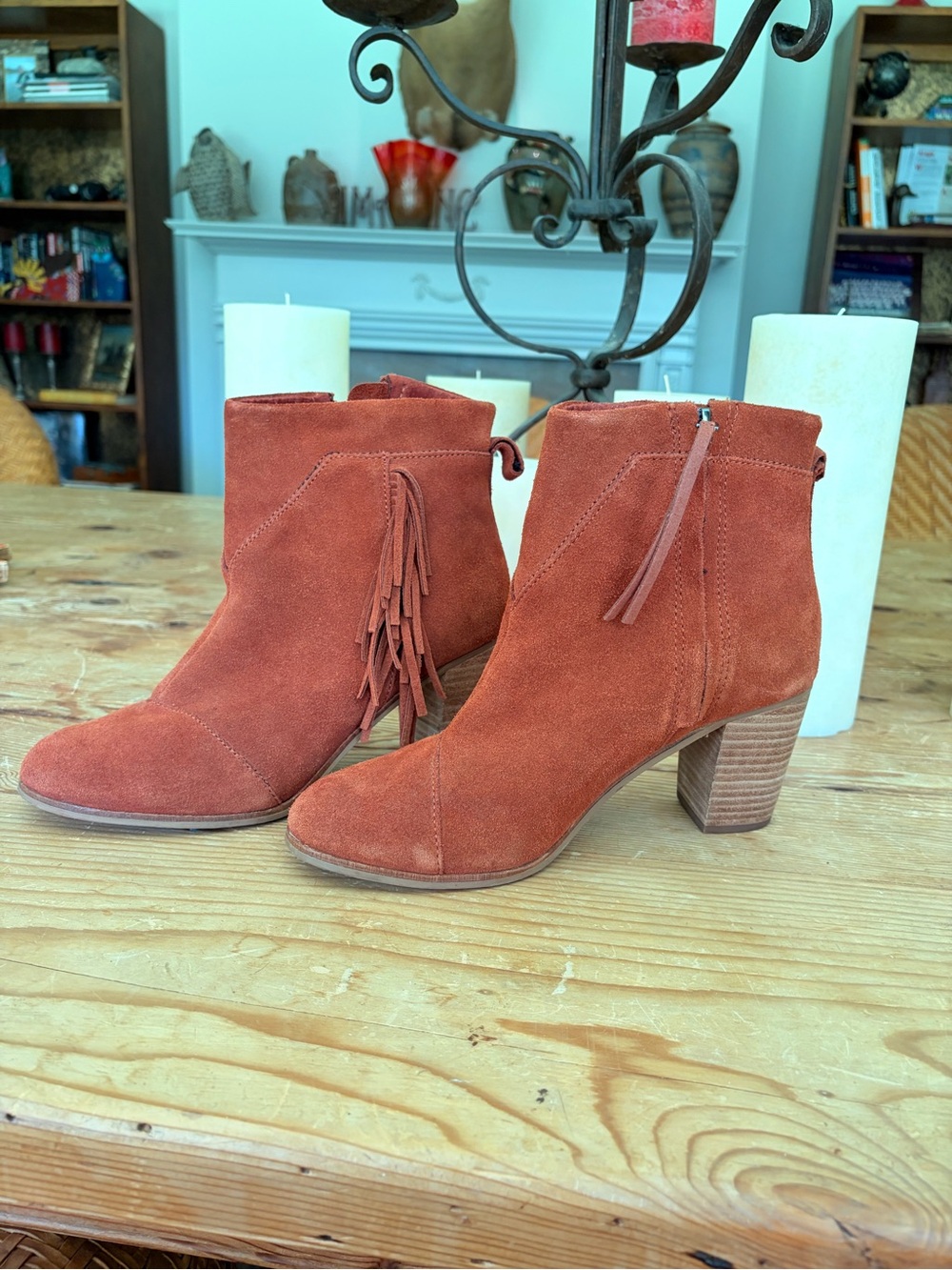 Toms Rust Suede Fringe Ankle Boots
